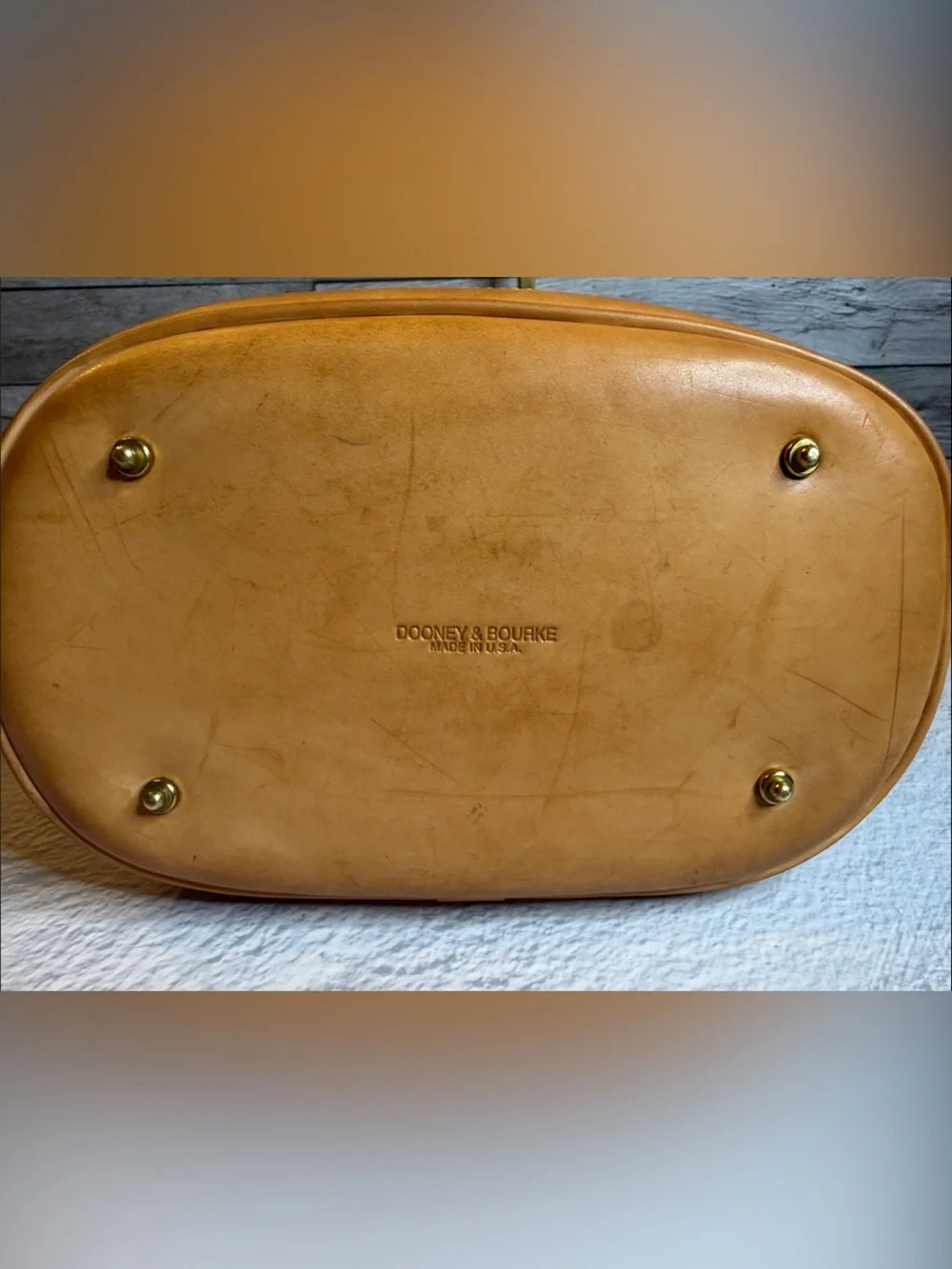 Vintage Dooney & Bourke USA Canvas Bucket Tote British Tan Leather Duck Tag